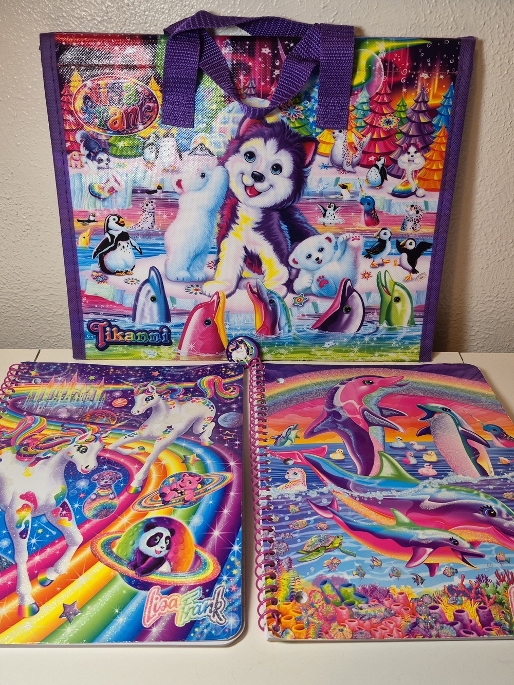 Lisa Frank Tri Fold Portfolio, Notebooks, & Pin!